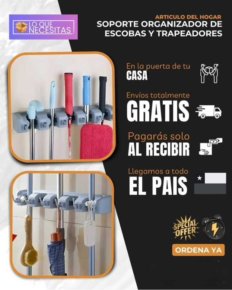 Soporte para Escobas y Trapeadores Antideslizante | Ahorra Espacio, Soporta 10 kg