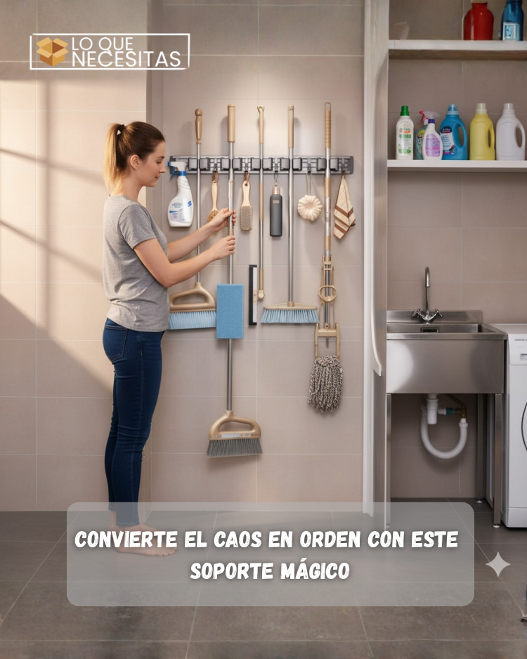 Soporte para Escobas y Trapeadores Antideslizante | Ahorra Espacio, Soporta 10 kg