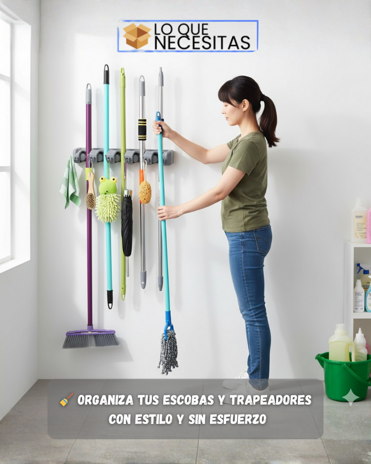 Soporte para Escobas y Trapeadores Antideslizante | Ahorra Espacio, Soporta 10 kg